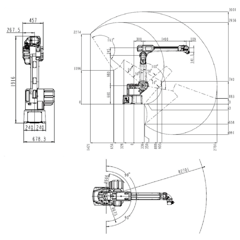 ROBOT SIZE DIMENSION & MAXIMUM MOTION RANGE VBR6-2700P